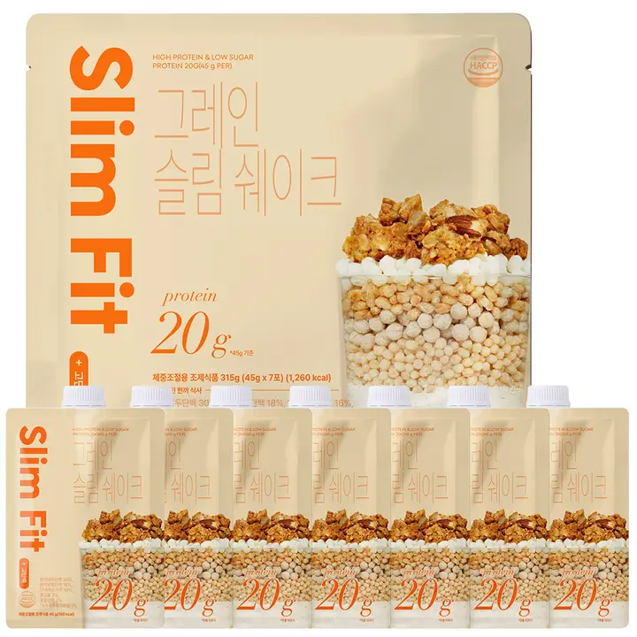 익스트림 단백질 20g 슬림쉐이크, 그레인, 45g, 7포, 1세트