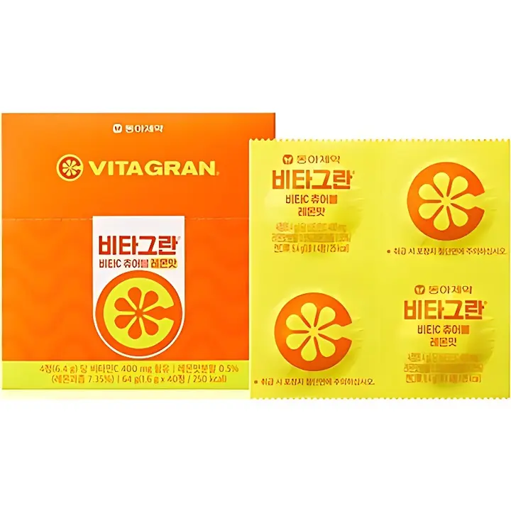 동아제약 비타그란 비타민C 츄어블 레몬맛 (편의점용), 1.6g, 40정, 5개