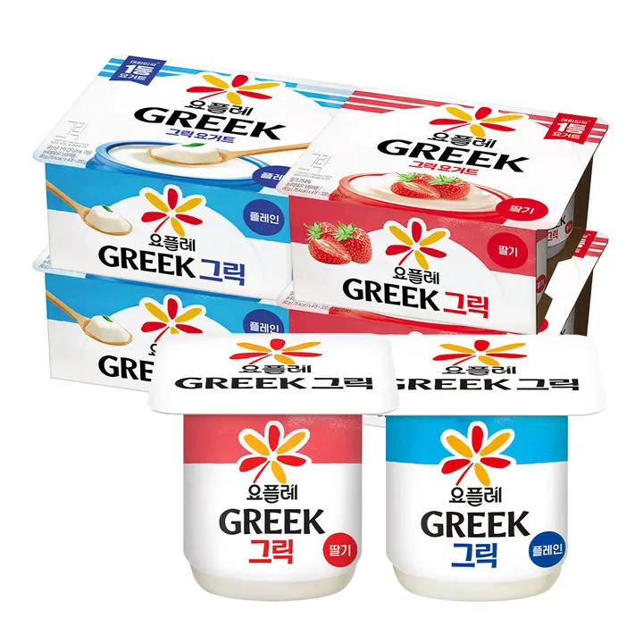 빙그레 요플레 그릭 딸기 + 그릭 플레인, 80g, 8개 + 8개, 1세트