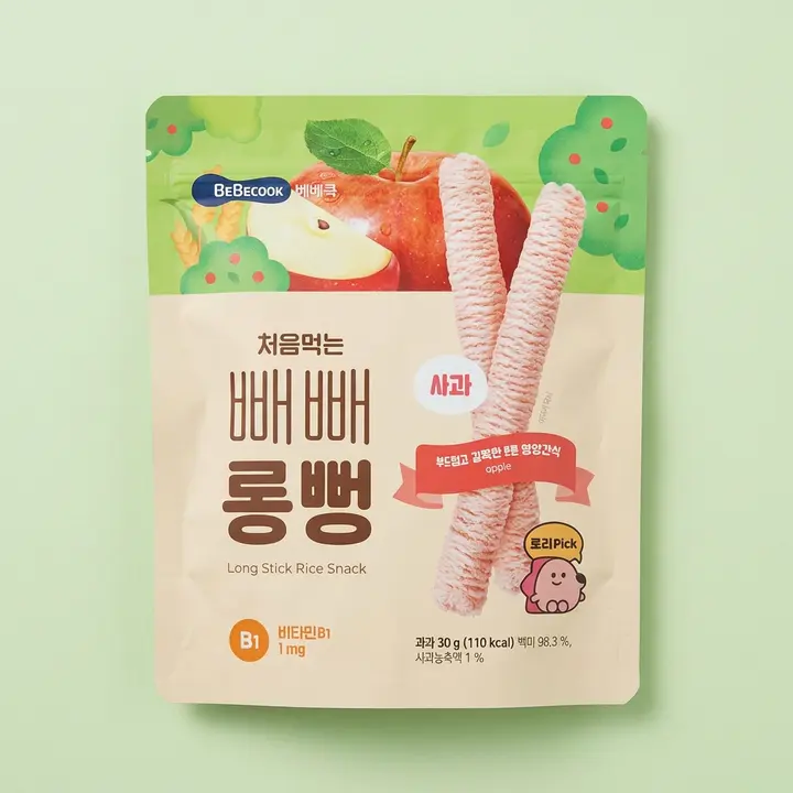 베베쿡 처음먹는 빼빼롱뻥, 사과, 30g, 8개