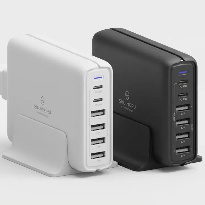 신지모루 90W 6포트 PPS 접지 초고속 멀티 C타입 USB PD 충전기 어댑터, 블랙, 1개