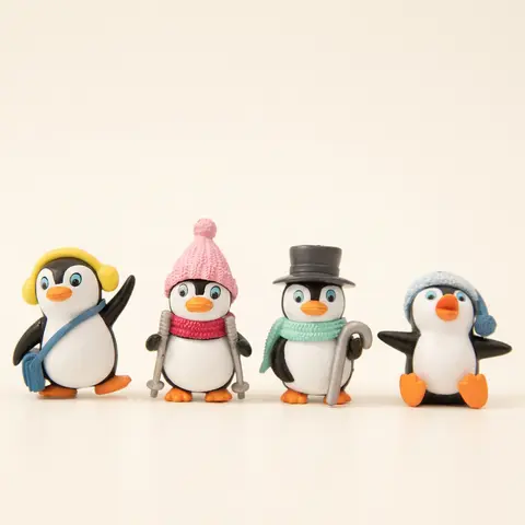 PETPLANT 겨울펭귄 미니어쳐 4종 세트 + 양면 실리콘 스티커 4p, 3.8~5.1cm