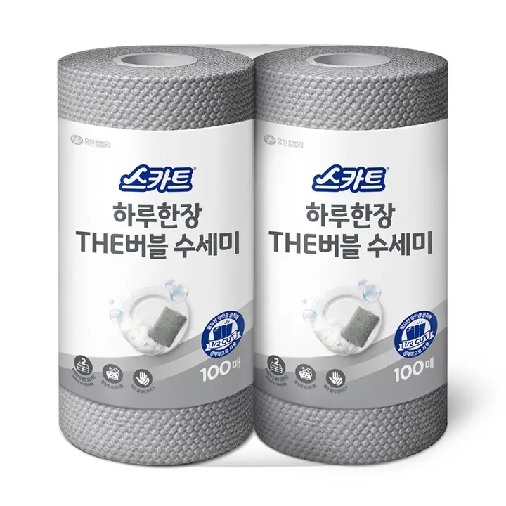 스카트 하루한장 THE버블 수세미, 그레이, 100매, 2입, 1팩