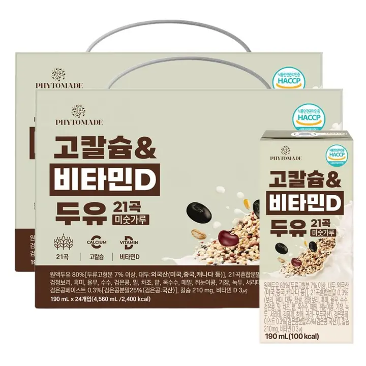 파이토메이드 고칼슘&비타민D 두유 21곡 미숫가루, 190ml, 48개