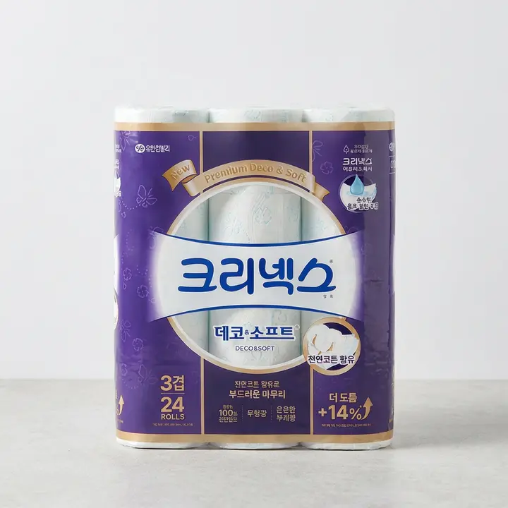 크리넥스 데코&소프트, 3겹, 28m, 24롤, 2팩