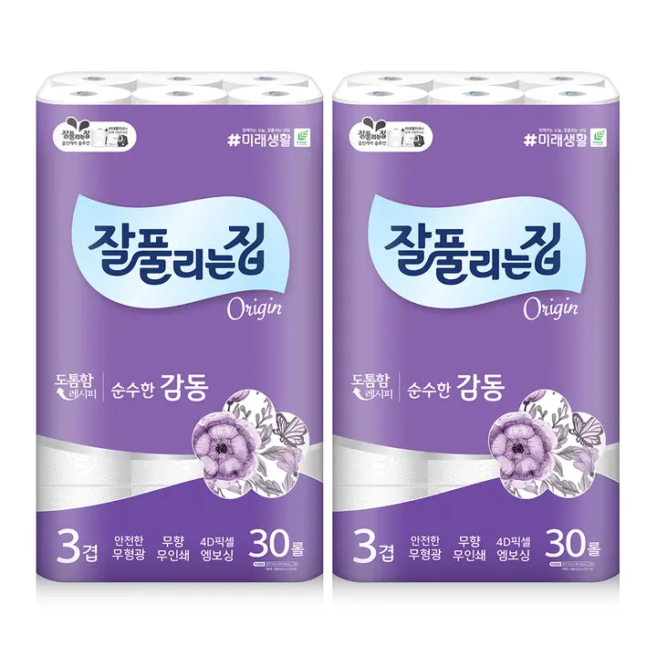 잘풀리는집 순수한감동 화장지, 3겹, 25m, 30롤, 2팩