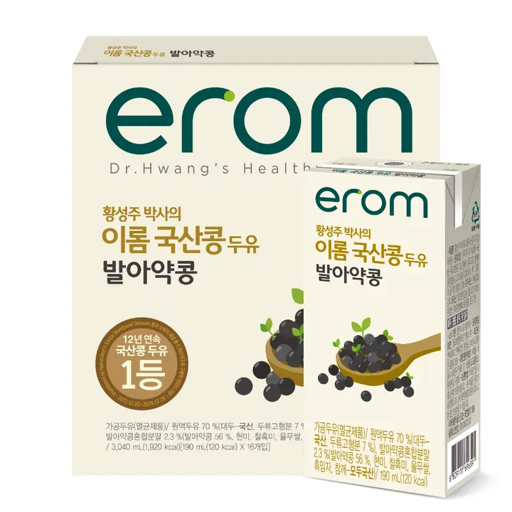 이롬 국내산 발아약콩 두유, 190ml, 16개