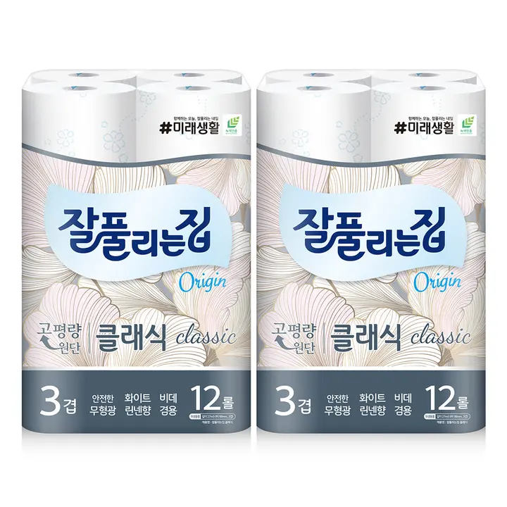 잘풀리는집 무형광 화장지 클래식 3겹 27m 12롤 2팩