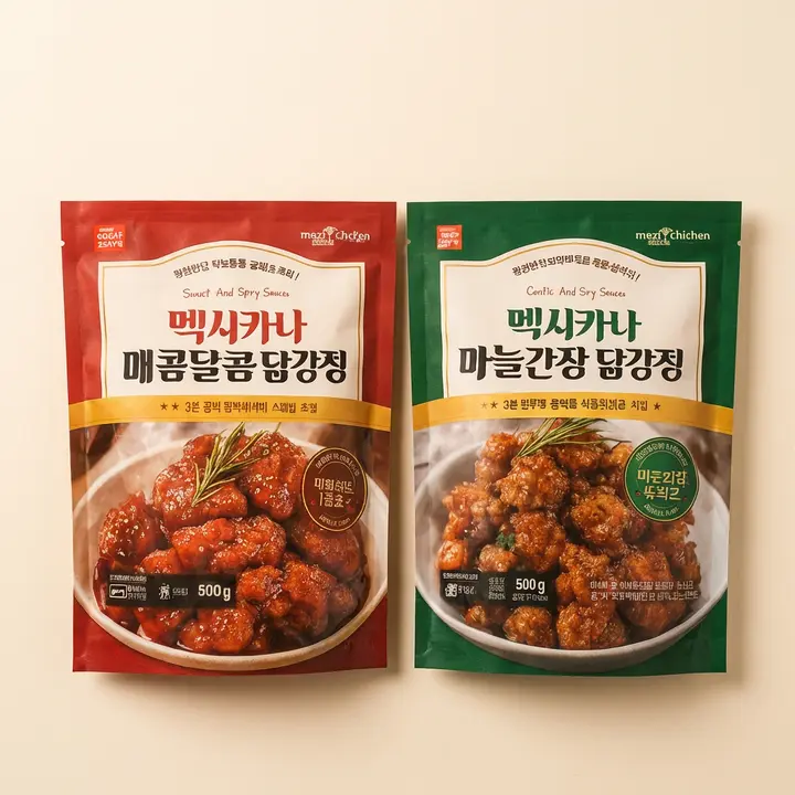 멕시카나 닭강정, 매콤달콤맛, 500g, 1개 + 마늘간장맛, 500g, 1개