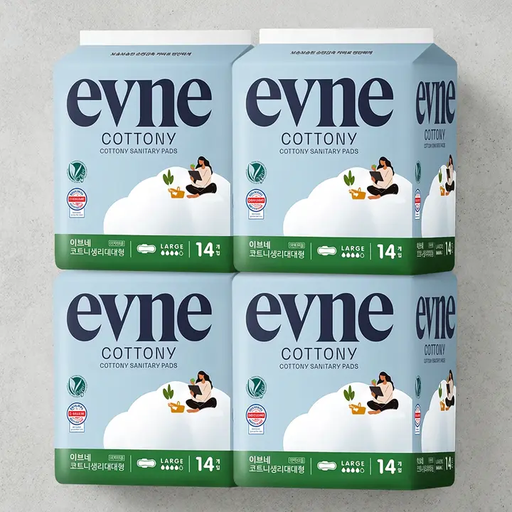 이브네 코트니 생리대, 대형, 14매입, 4팩
