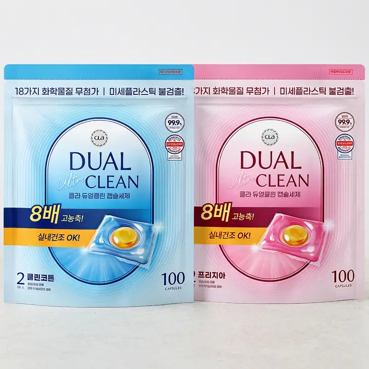 클라 듀얼 울트라 클린 캡슐세제, 클린코튼 8g 100개입 1개 + 프리지아 8g 100개입 1개, 1세트