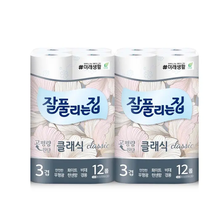 잘풀리는집 무형광 화장지 클래식 3겹 27m 12롤 2팩