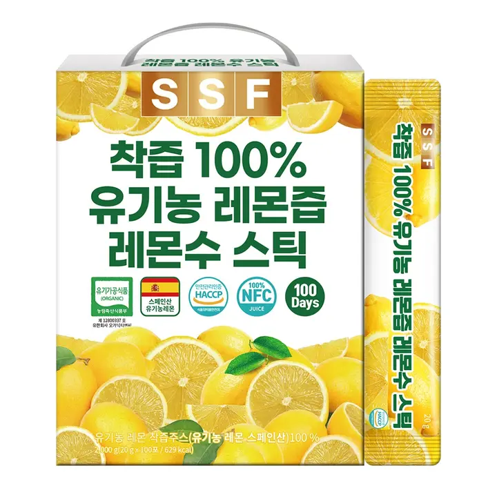 순수식품 착즙 100% 유기농 레몬즙 레몬수 스틱, 20g, 100포, 1개