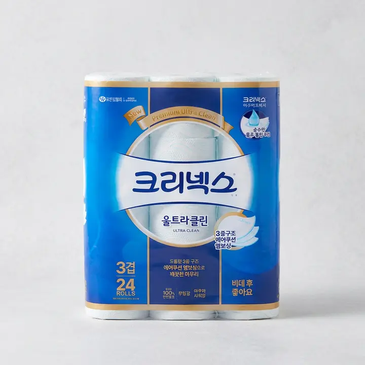 크리넥스 울트라클린, 3겹, 25m, 24롤, 2팩
