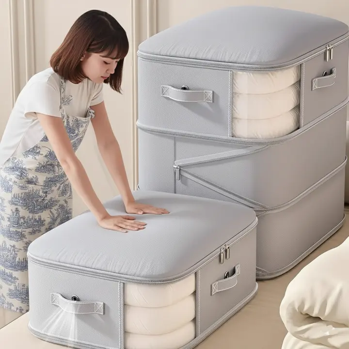 3단 이불 압축 파우치, 특대형, 그레이, 2개입, 1세트