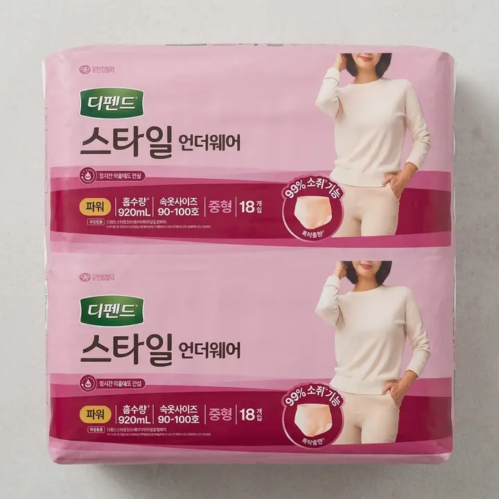 디펜드 성인기저귀 스타일 언데웨어 여성용, 중형, 18매, 2팩