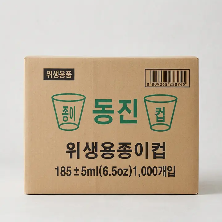 동진 종이컵, 6.5oz, 185ml, 무형광 천연펄프, 1000개, 1박스
