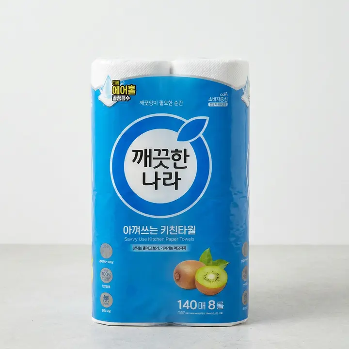 깨끗한나라 아껴쓰는 키친타월, 140매, 8롤, 3팩
