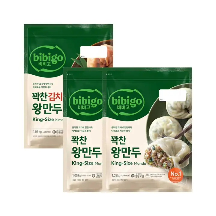 CJ제일제당 비비고 꽉찬 고기 왕만두 1.05kg 2개 + 비비고 꽉찬 왕만두 김치 1.05kg 1개, 1세트