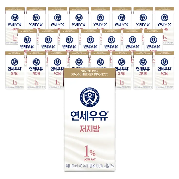 연세우유 멸균우유, 저지방, 190ml, 24개