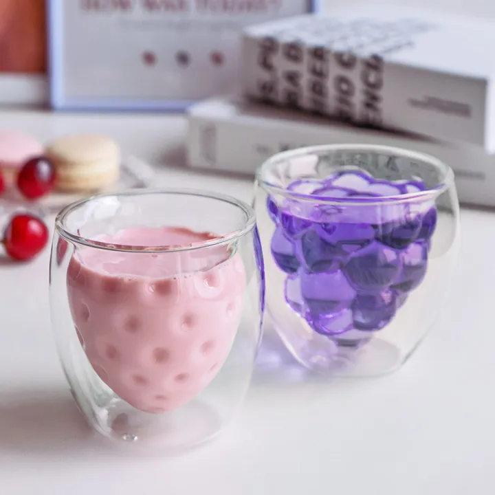 인블룸 이중유리컵, 포도+딸기, 250ml, 2개
