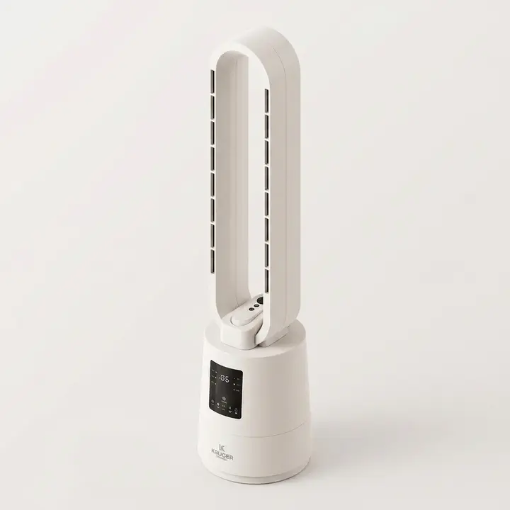 크루거 날개 없는 타워형 선풍기, KRF-BM373W, BLDC 모터, 저소음, 슬림, 스탠드형, 리모컨, 12단 풍속, 화이트, 1개