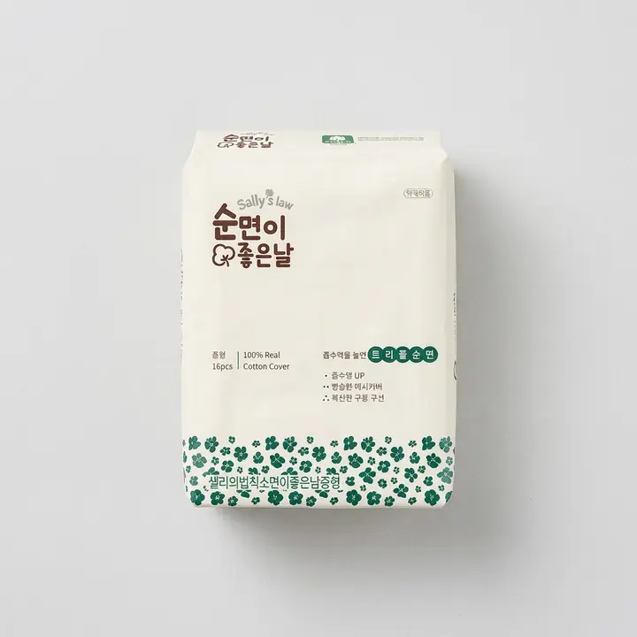 샐리의법칙 트리플 순면이좋은날 생리대, 중형, 16매, 5팩