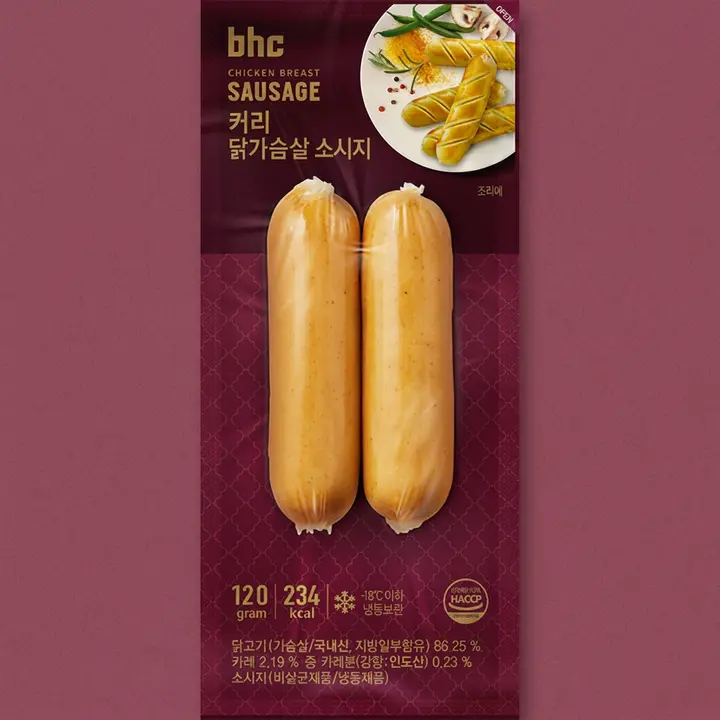 Bhc 커리 닭가슴살 소시지, 120g, 10개