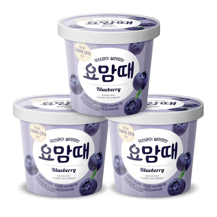 빙그레 요맘때 파인트 블루베리 아이스크림, 블루베리맛, 710ml, 3개