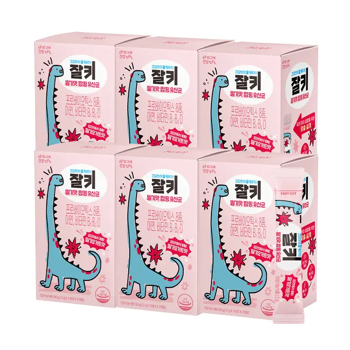 빙그레 잘키 딸기요거트맛 팝핑 유산균 키즈유산균, 30포, 6박스