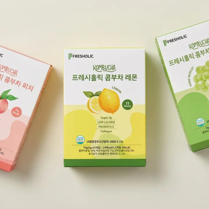 프레시홀릭 콤부차, 레몬 5g 15개입 + 피치 5g 15개입 + 샤인머스캣 5g 15개입, 1세트