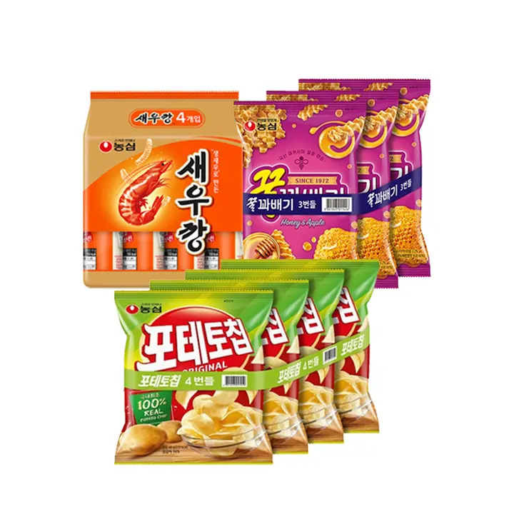 농심 스낵번들세트, 새우깡 미니팩 4번들 + 포테토칩 4번들 + 꿀꽈배기 3번들, 11봉, 1세트