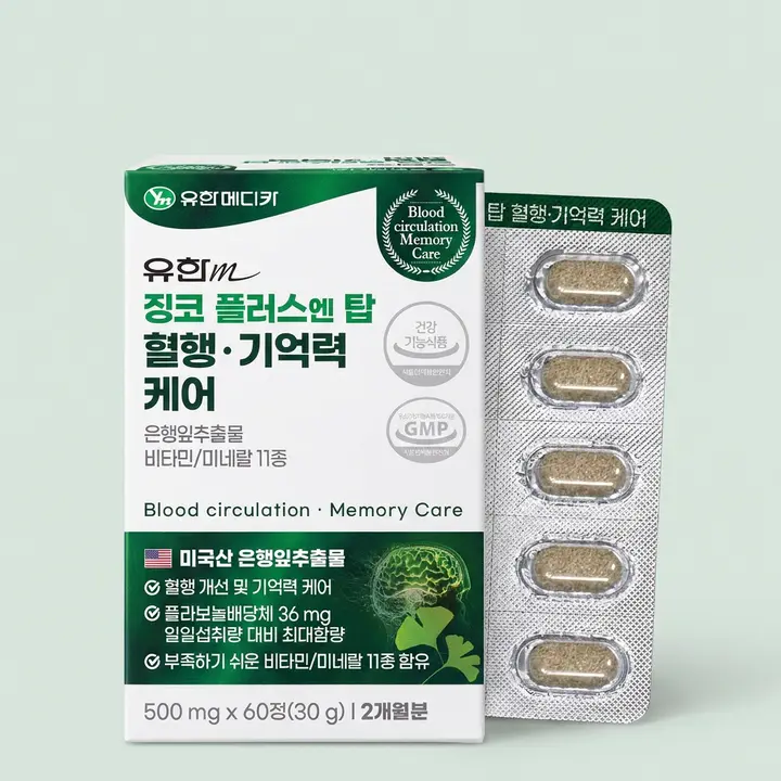 유한메디카 징코 플러스 엔 탑 혈행 기억력 케어, 60정, 3개