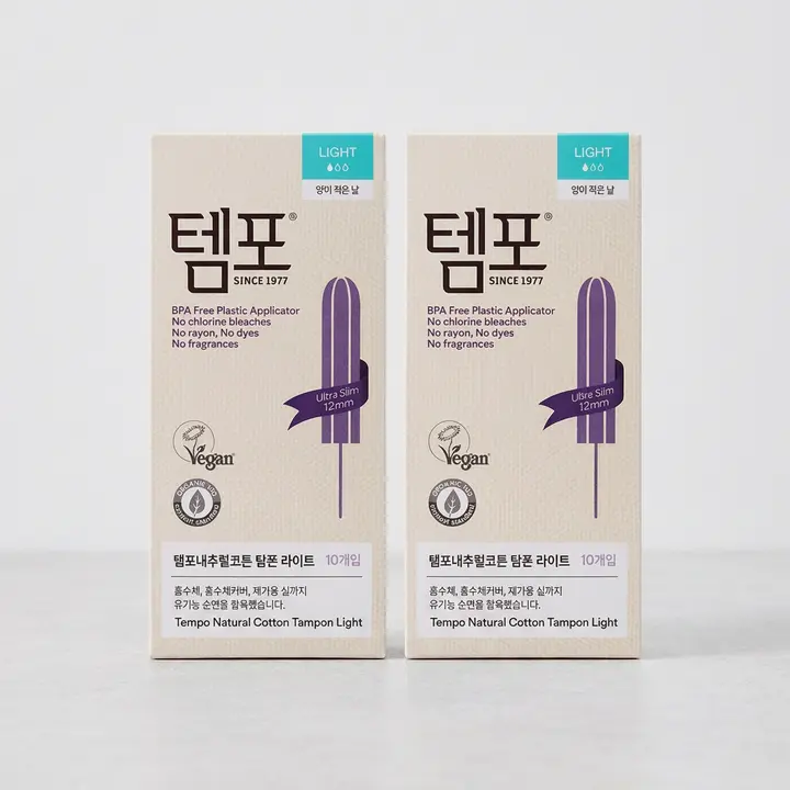 동아제약 템포 유기농순면 내추럴코튼 탐폰 라이트, 소형, 10P x 2팩