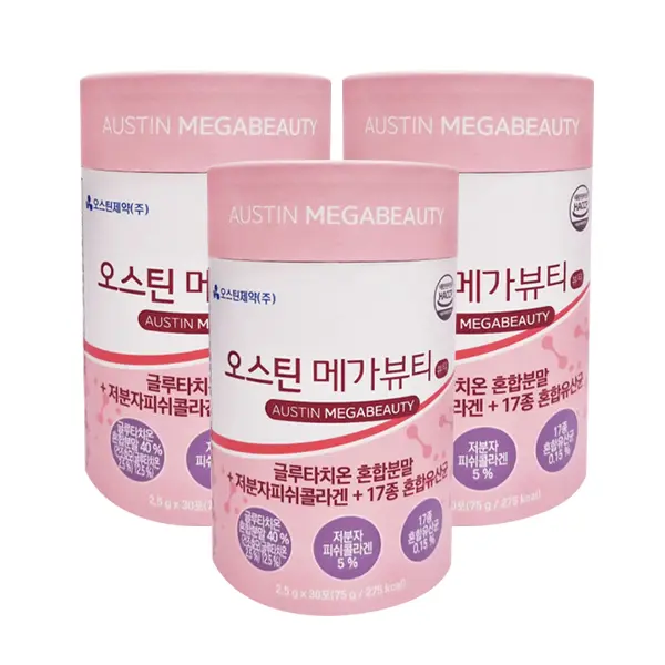 오스틴제약 메가뷰티 글루타치온 저분자 피쉬콜라겐 유산균, 3g, 30포, 3박스