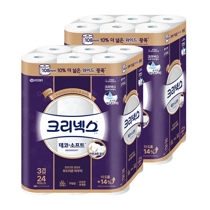 크리넥스 데코&소프트 3겹, 33m, 24롤, 2팩
