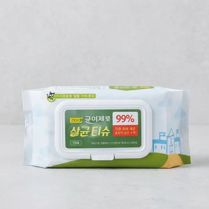 균이제로 살균 손소독티슈, 75매, 5팩
