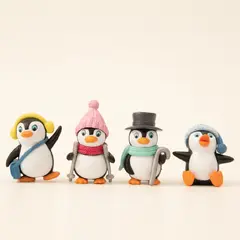 PETPLANT 겨울펭귄 미니어쳐 4종 세트 + 양면 실리콘 스티커 4p, 3.8~5.1cm