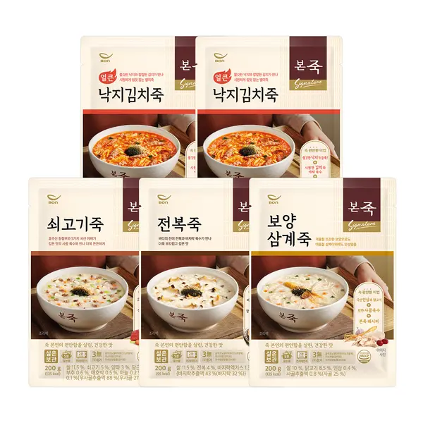 본죽 죽 4종 세트, 200g, 5팩