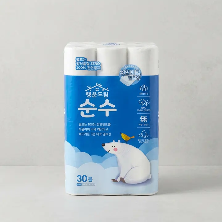 행운드림 순수 화장지, 3겹, 18m, 30롤, 2팩