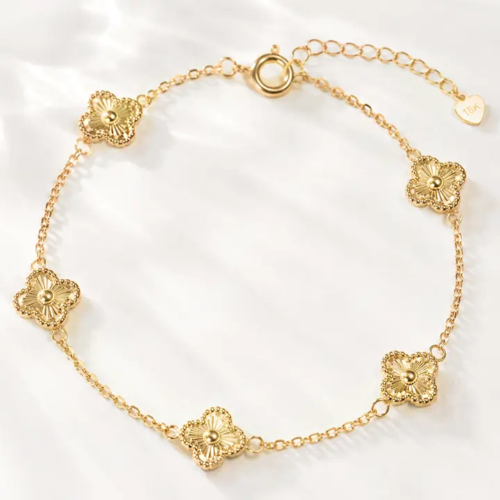 주리에떼 여성 골드 데일리 클로버 클리앙 체인 금 팔찌, 옐로우, 14K, 19cm, 1개