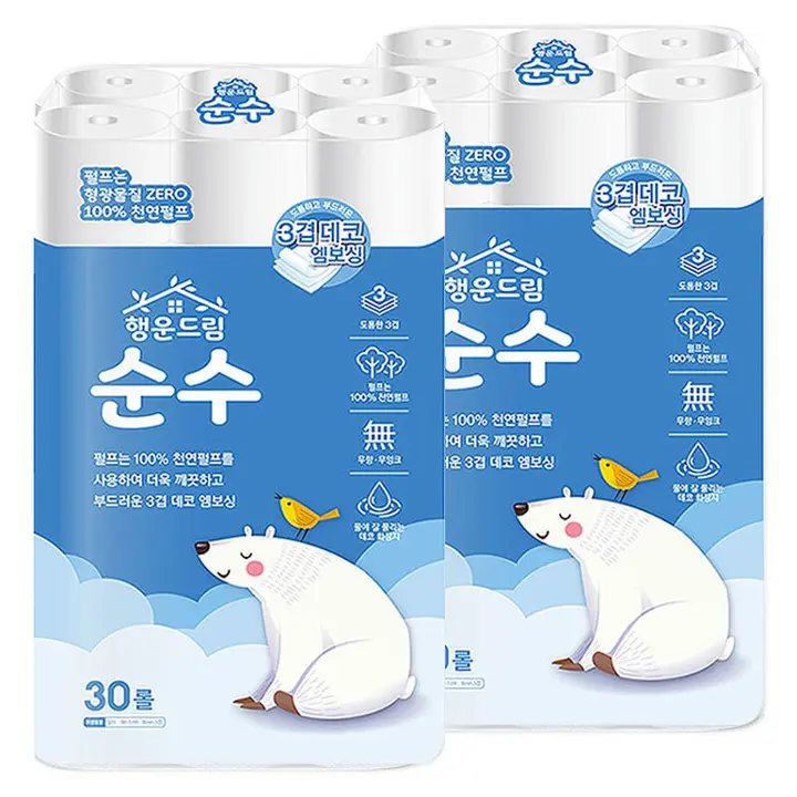 행운드림 순수 데코 화장지, 3겹, 18m, 30롤, 1개