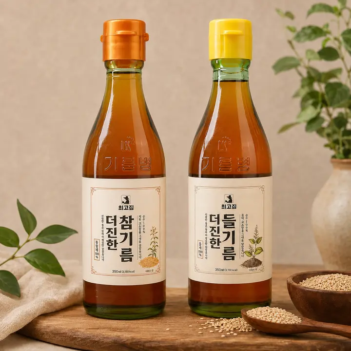 최고집 저온압착 통참깨 더진한 참기름 + 들기름, 350ml, 2개