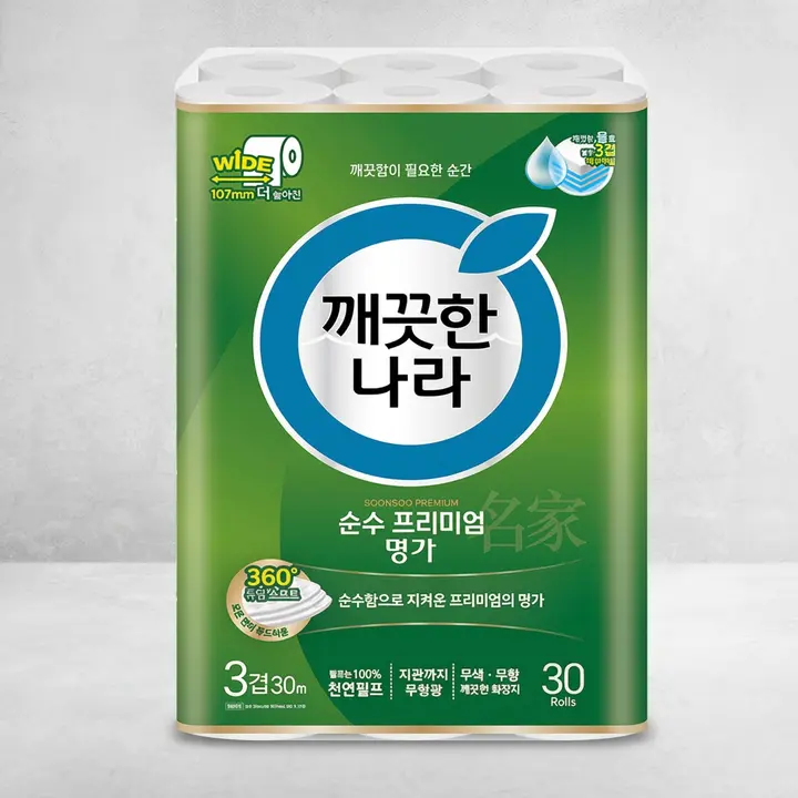 깨끗한나라 순수 프리미엄 명가, 3겹, 30m, 30롤, 1개