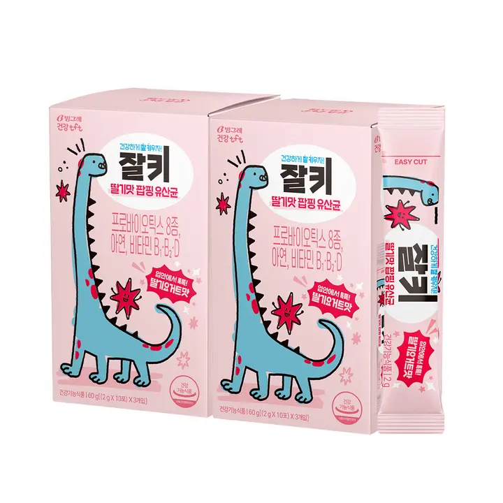 빙그레 잘키 딸기요거트맛 팝핑 유산균 프로바이오틱스 키즈유산균, 30포, 2박스