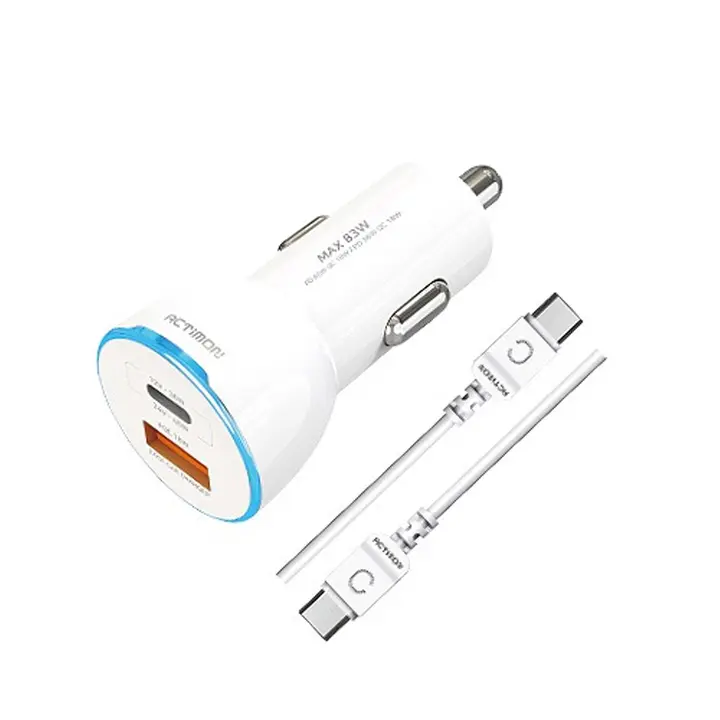 엑티몬 2포트 PD 83W 초고속 차량용 충전기, MON-CC-PD65W+18W, USB-C, 1.2m, 화이트, CtoC 케이블 포함, 1개