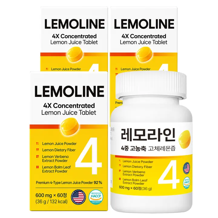 나우그린 레모라인 4중 고농축 고체레몬즙, 600mg, 60정, 3개