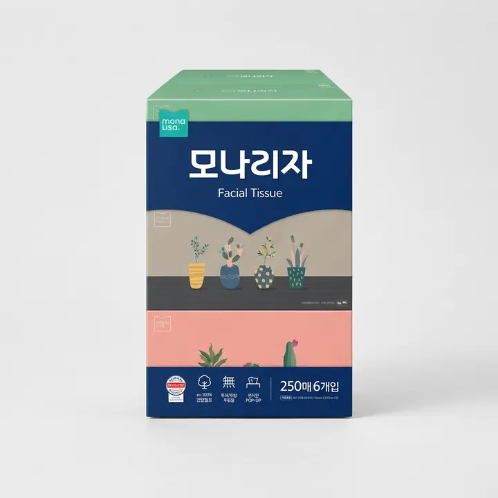 모나리자 미용티슈, 250매, 6개입, 2팩