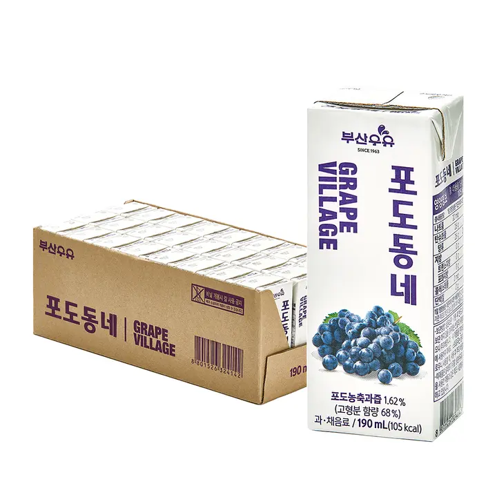 부산우유 포도동네, 포도맛, 190ml, 24개