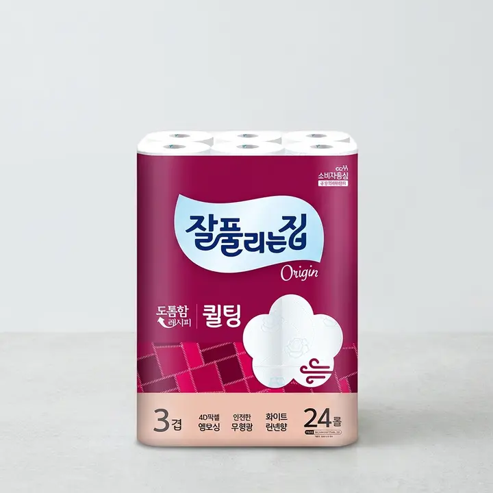 잘풀리는집 더도톰한 3겹 퀼팅 화장지, 30Mx24롤, 3팩